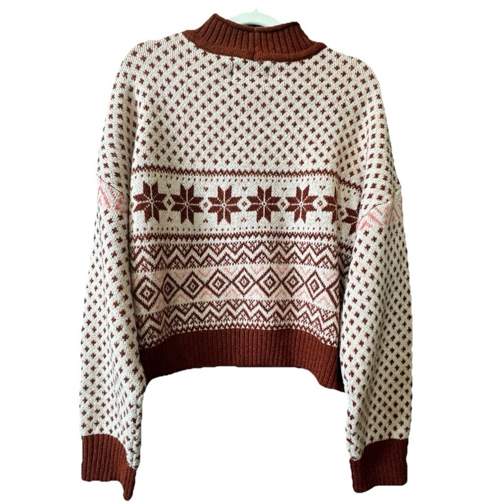 American Eagle Fair Isle Cropped Sweater XL Nordic Mock Neck Knit - Picture 2 of 13